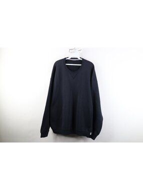 Vintage 90s Russell Athletic Mens 2XL Distressed Blank Crewneck Sweatshirt Black